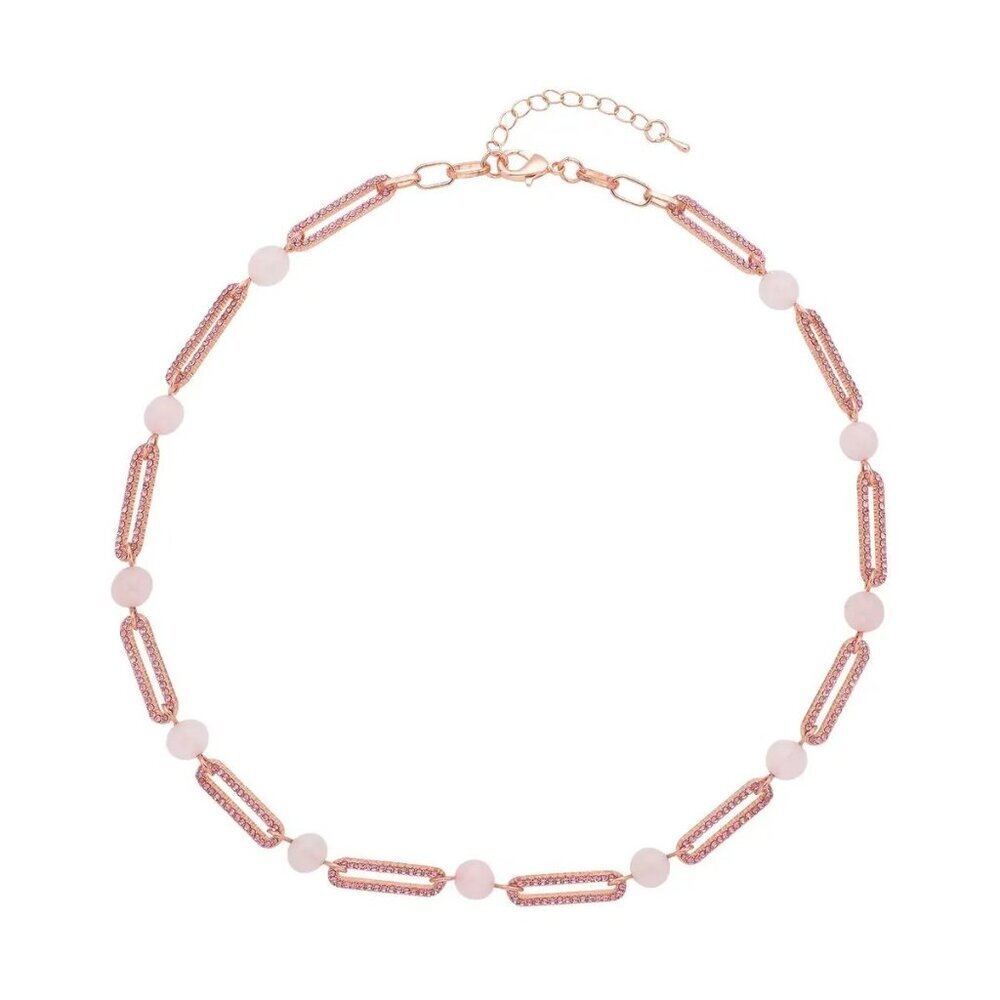 New, Galilea Rose Quality & Pink Austian Crystal Paper Clip Necklace, 20 Inches - Picture 4 of 6